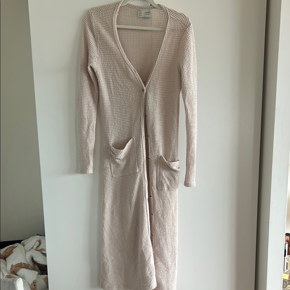 Long Cream Knit Cardigan with Pockets
